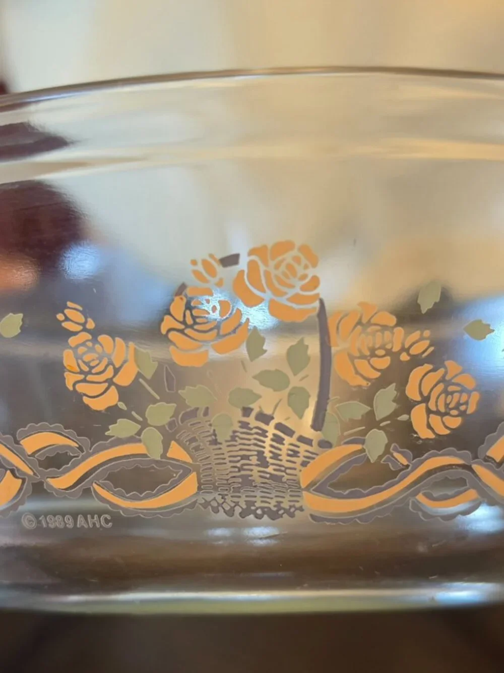 Anchor Ovenwear Casserole 1.5qt oven & microwave safe-1989 vtg roses in basket
